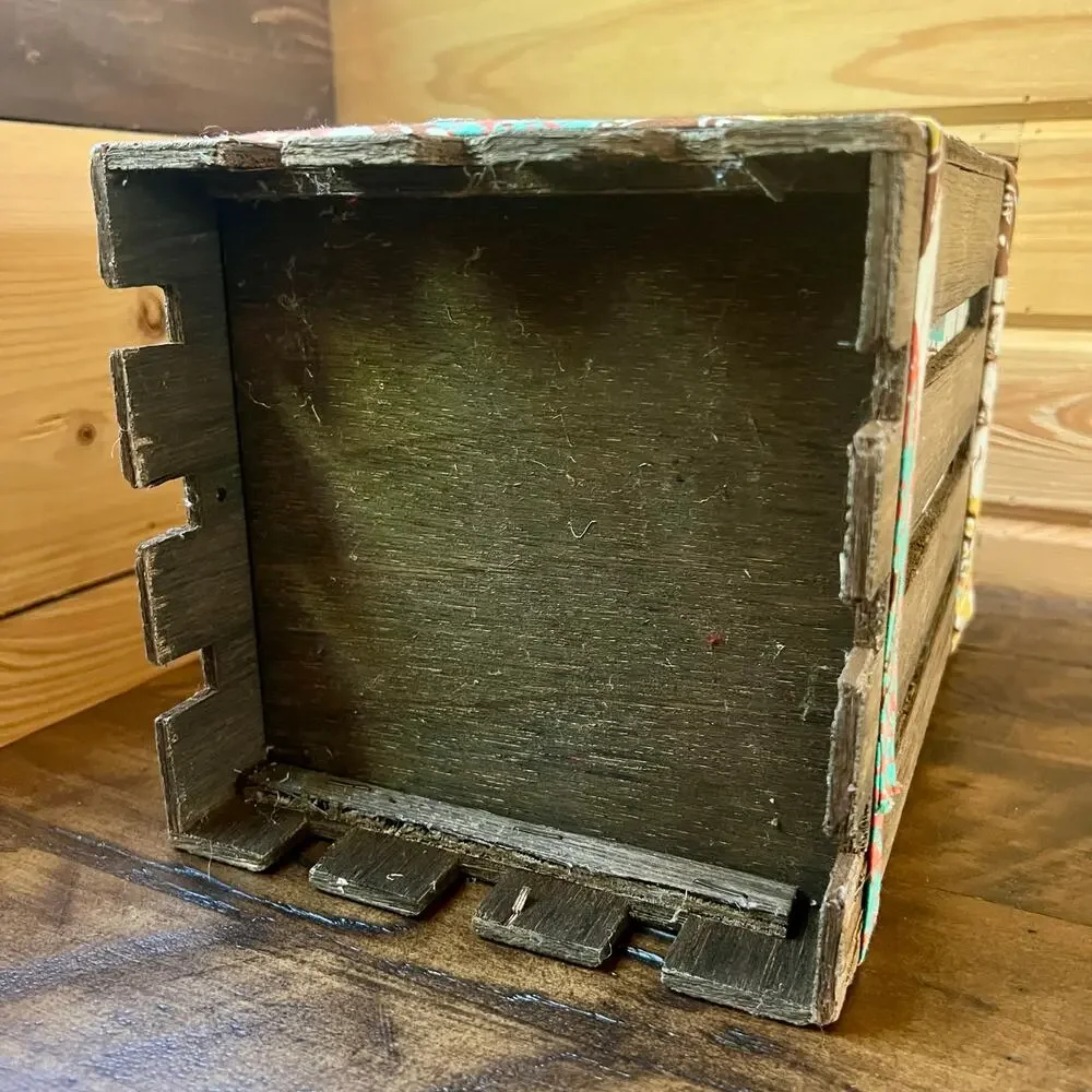 Handmade Wood Crate Basket Bag Box Purse Folk Art Patchwork Lined Rustic Decor